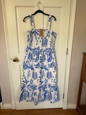 Blue & White Printed Midi Dress by
